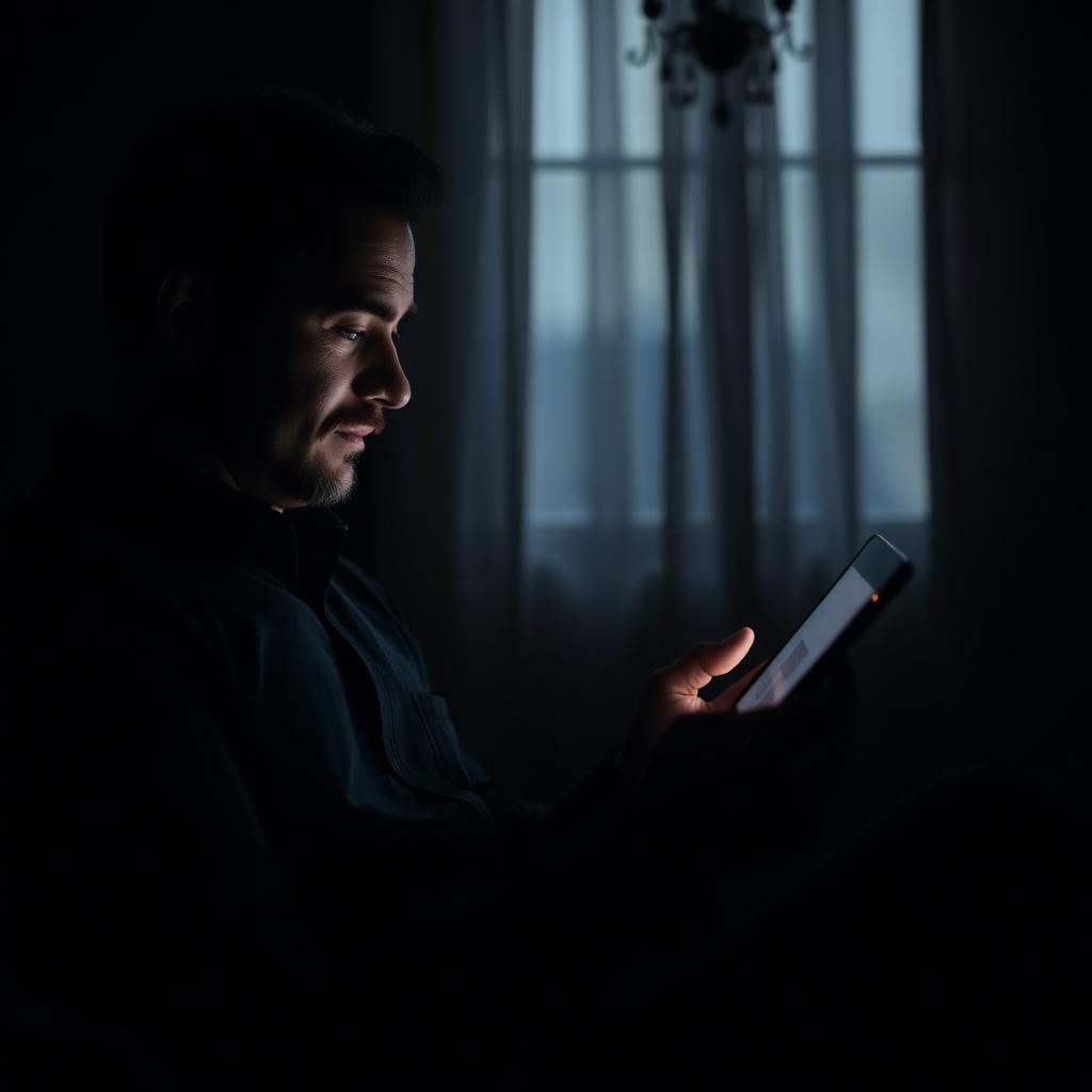 Persona leyendo en una tablet en la oscuridad